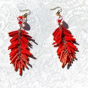 Orange and Pink Beaded 4.5" Long Earrings